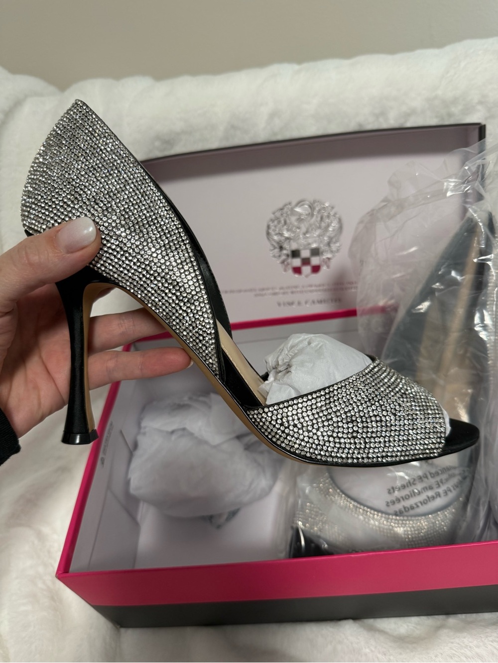 Vince Camuto Silver Crystal Open-Toe Stiletto Heels